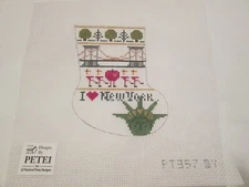 I LOVE NEW YORK MINI STOCKING-PETEI-HANDPAINTED NEEDLEPOINT CANVAS