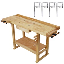 55-Inch Wooden Workbench for Garage Workshop Home with Rapid Action Woodworking