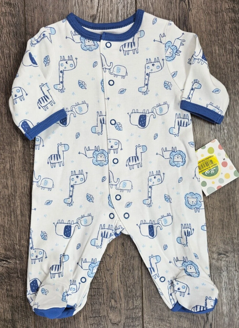 Baby Boy Clothes New Little Me Preemie Blue Zoo Safari Animals Footed Outfit