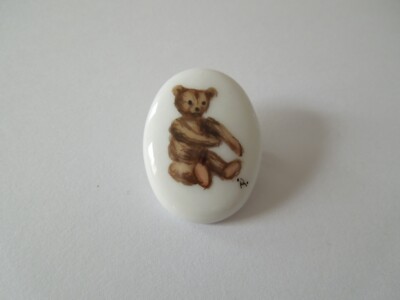 Brosche Oval Porzellan Teddybär 5,6 g/3,0 x 2,2 cm