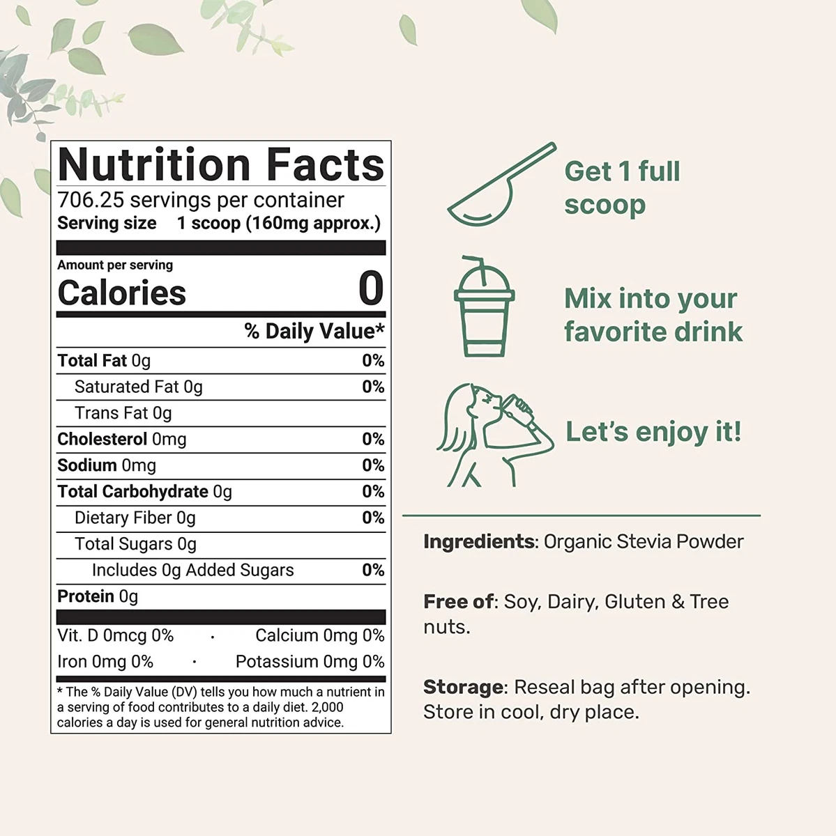 Stevia Sweetener Nutrition Facts
