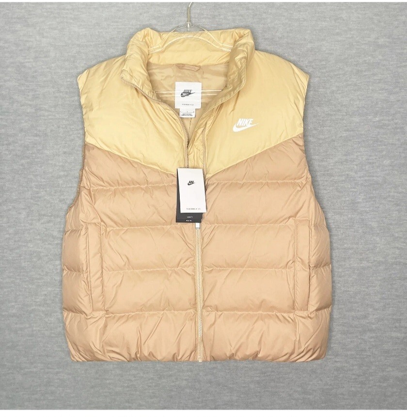 Nike Womens Sportswear Therma-Fit Down Puffer Vest Beige Sz Large  Fastshipping**