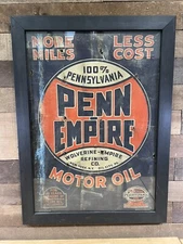 Antique Framed Penn Empire Motor Oil Cardboard Advertising Kemper-Thomas Co.