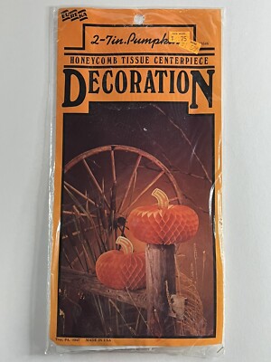 Vintage Eureka Halloween Honeycomb Pumpkin 2 At 7 Inches Tissue Decoration NOS