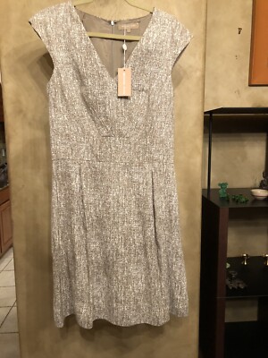 michael kors linen dress MICHAEL KORS 100% Linen Leather Belt & Trim Sleeveless Dress Sz 6 Made In Italy
