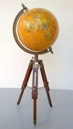 World globe 8 inch wooden triod stand table world globe desktop vintage antique - 第 4/6 張圖片