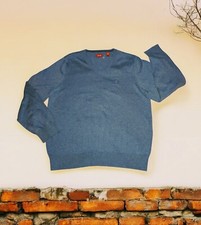 IZOD Blue V-Neck 100 COTTON Pullover Knit Sweater PREPPY Men's Medium