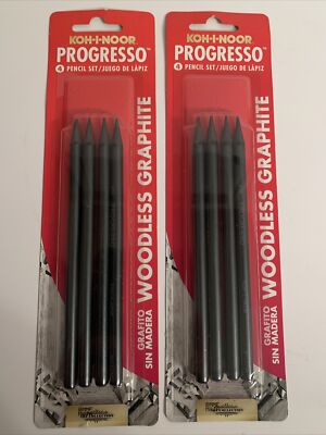 2 Packs Of Koh-I-Noor Progresso Woodless Graphite 4-Pencil Set (HB, 2B, 4B, 6B)