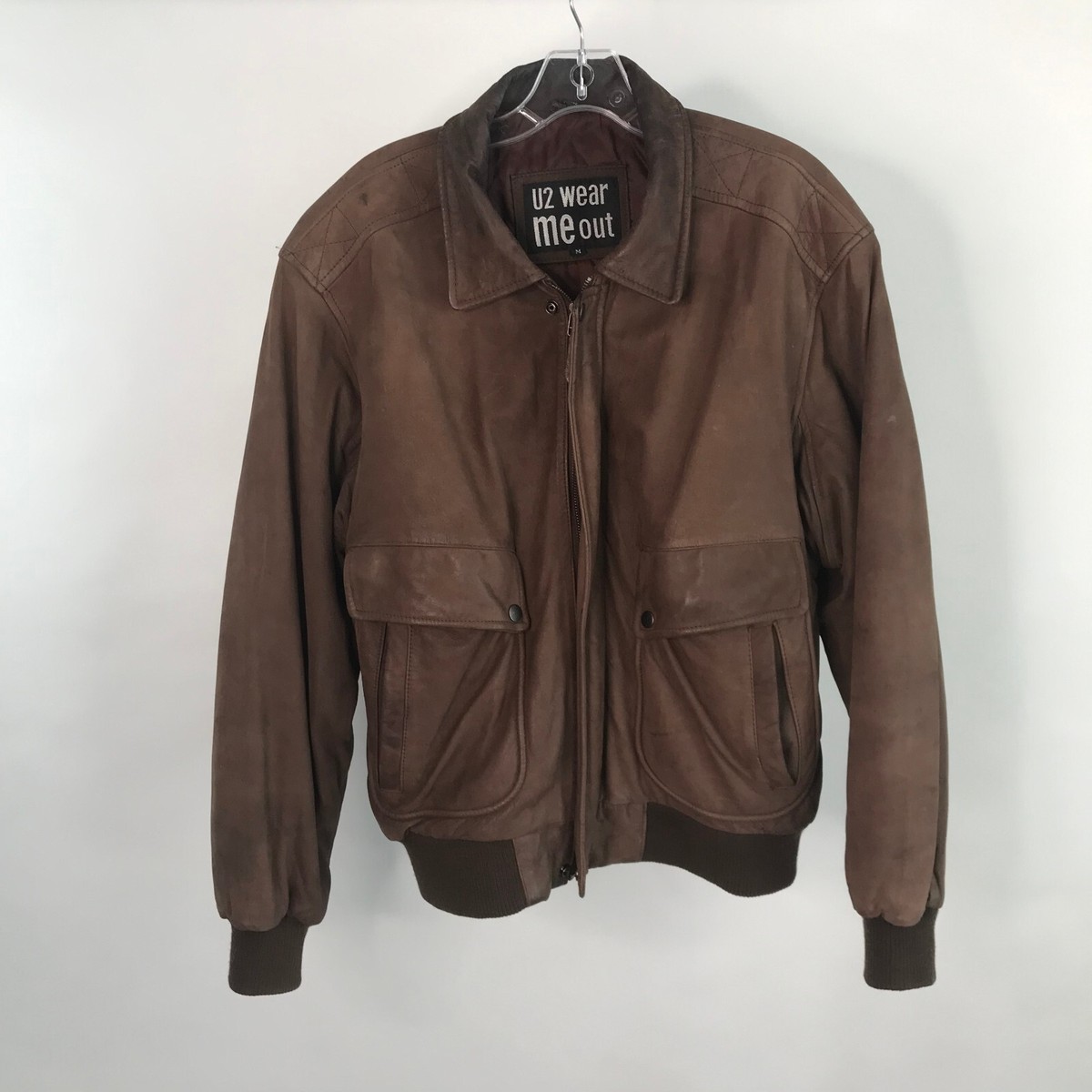 Vintage U2 Wear Me Out M Leather Bomber Jacket Full Zip Vintage U2 Wear Me Out M Leather Bomber Jacket Full Zip