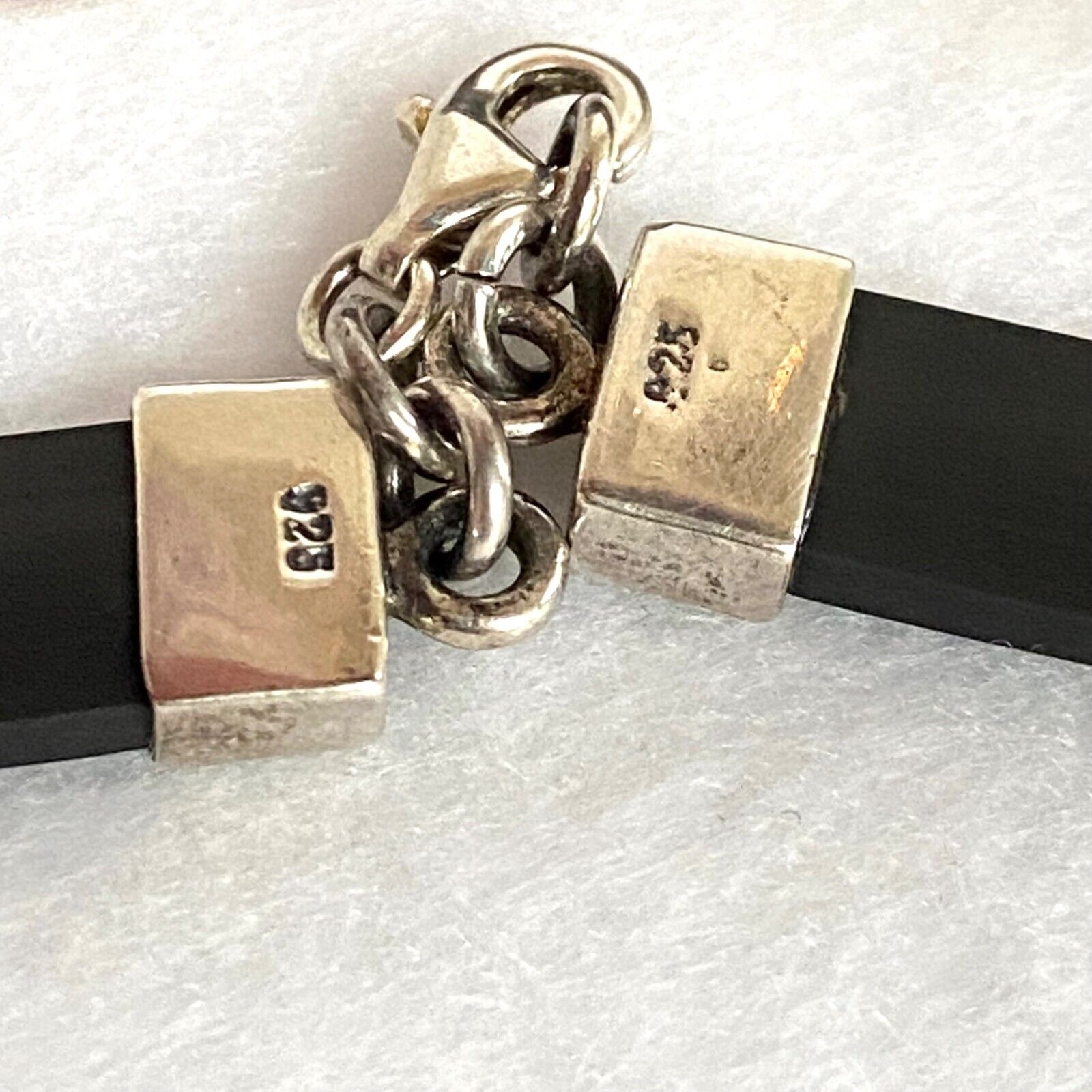 Sterling Silver 925 Rectangular Green Acrylic Bla… - image 7