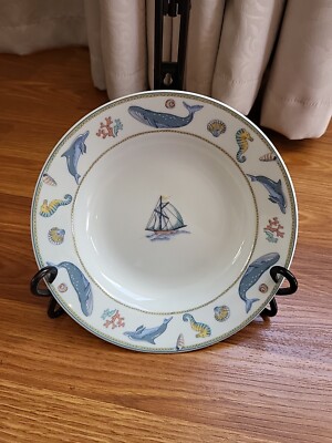 Studio Nova Deep Sea 8.25'' Rim Soup Bowl Ocean Nautical Theme Whale Sailboat