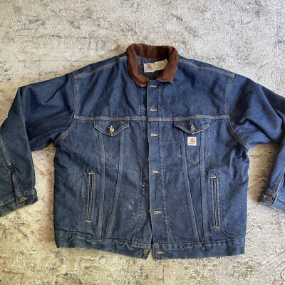 Vintage Carhartt Blue Denim Chore Jacket Southwestern Blanket