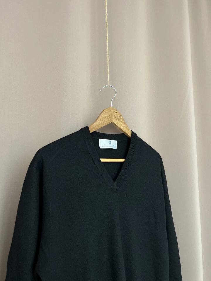 Suéter de Lana Ballantyne Mujer Jersey Cuello en V Negro Suéter Talla 50 Foto 2 de 4