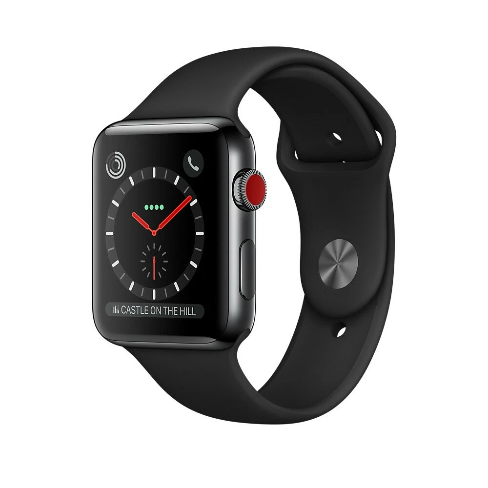 Apple Watch Gen 3 Series 3 Cell 38mm Black Stainless Steel - Black Sport  Band