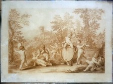 Franceschini Baccanale putti bartolozzi stampa antica 1818 vino vendemmia