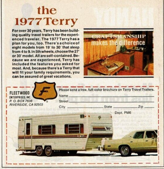 1977 Vintage Print Ad the 1977 Terry Fleetwood Craftmanship makes the difference