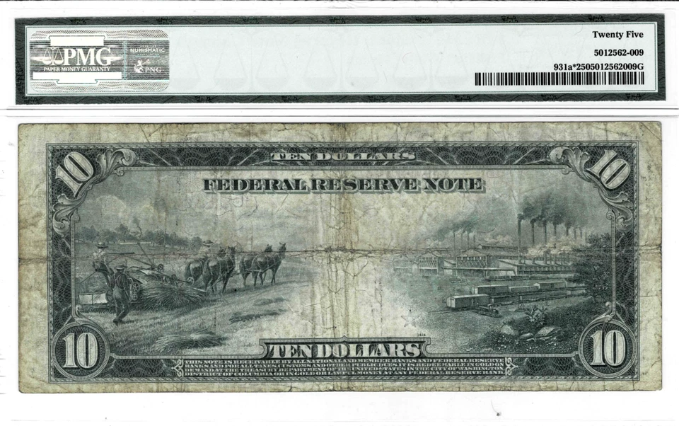 1914 $10 Federal Reserve *STAR*note--fr.931a*--PMG VF 25--only 6 finer - Image 2 of 4