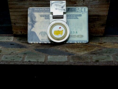 Spring Loaded Masters Money Clip - Bright Silver Nickel Great Buy! Green Trim - Picture 1 of 1