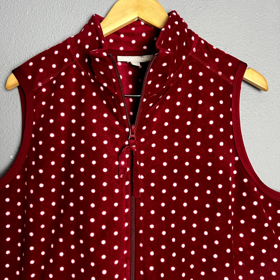 Chaleco polar Woman Within para mujer talla 18/20 rojo blanco lunares bolsillos con cremallera completa Foto 2 de 4