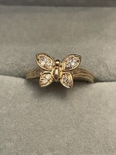 10K Yellow Gold 1/4 Ct Diamond Butterfly Ring Size 6