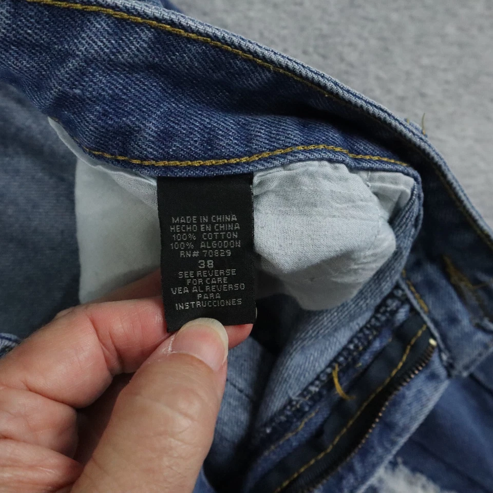 Pantalones Cortos de Jean Negros con Hebilla para Hombres 38 Premium Moto 5 Bolsillos Azul Denim Envejecido Foto 3 de 4