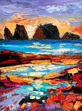Original Oil Painting Seascape Abstract California Wall Art Impasto Ocean 6x8 in