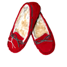 Airwalk Women's Flurry Faux Fur Red Moc Moccasin Faux Suede Bow Slippers 171493