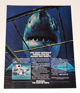 1983 SONY Betamax VCR Ad Vintage 80s Great White Shark