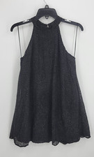 Zara Trafaluc Dress Womens XS Black Gold Swiss Dot Sleeveless Trapeze Flirty