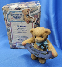 Cherished Teddies Millennium Avon Figurine Bear With Blue Sign Enesco