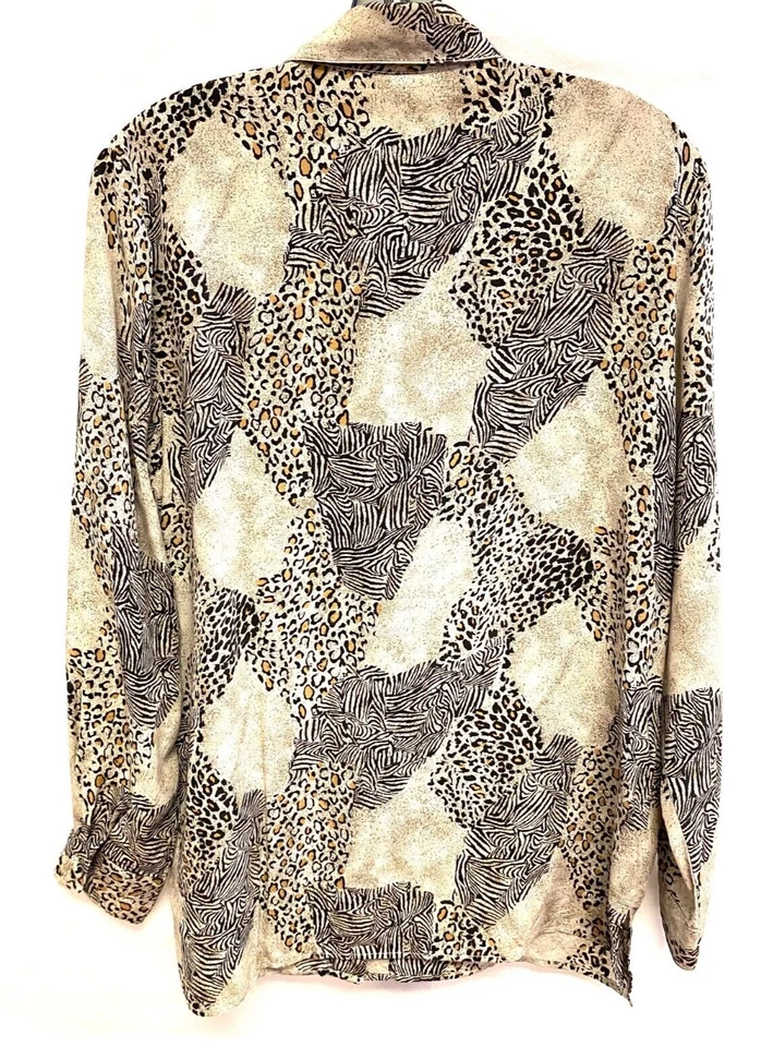 Camisa Blusa PIANO Vintage Seda Cebra Leopardo Safari Estampado Animal Manga Larga M Foto 2 de 4