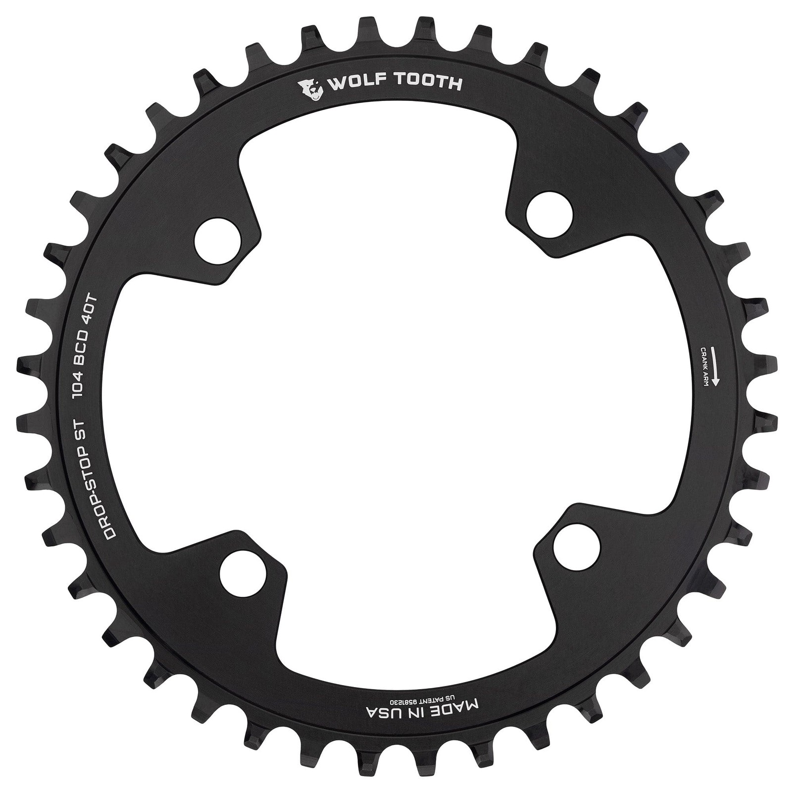 Wolf Tooth 104 BCD Black 40T Drop-Stop Wide-Narrow Chainring for E-Bikes & MTB