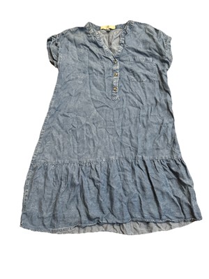 Thread Supply Women Dress Medium Blue 100% Lyocell Short Sleeve Denim Mini Smock