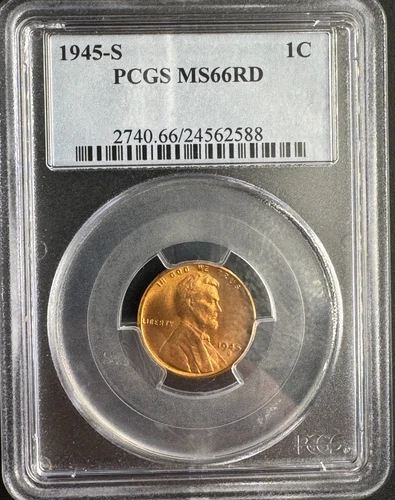 1945-S Lincoln Wheat Cent PCGS MS66 RD Gem Uncirculated Red San Fran