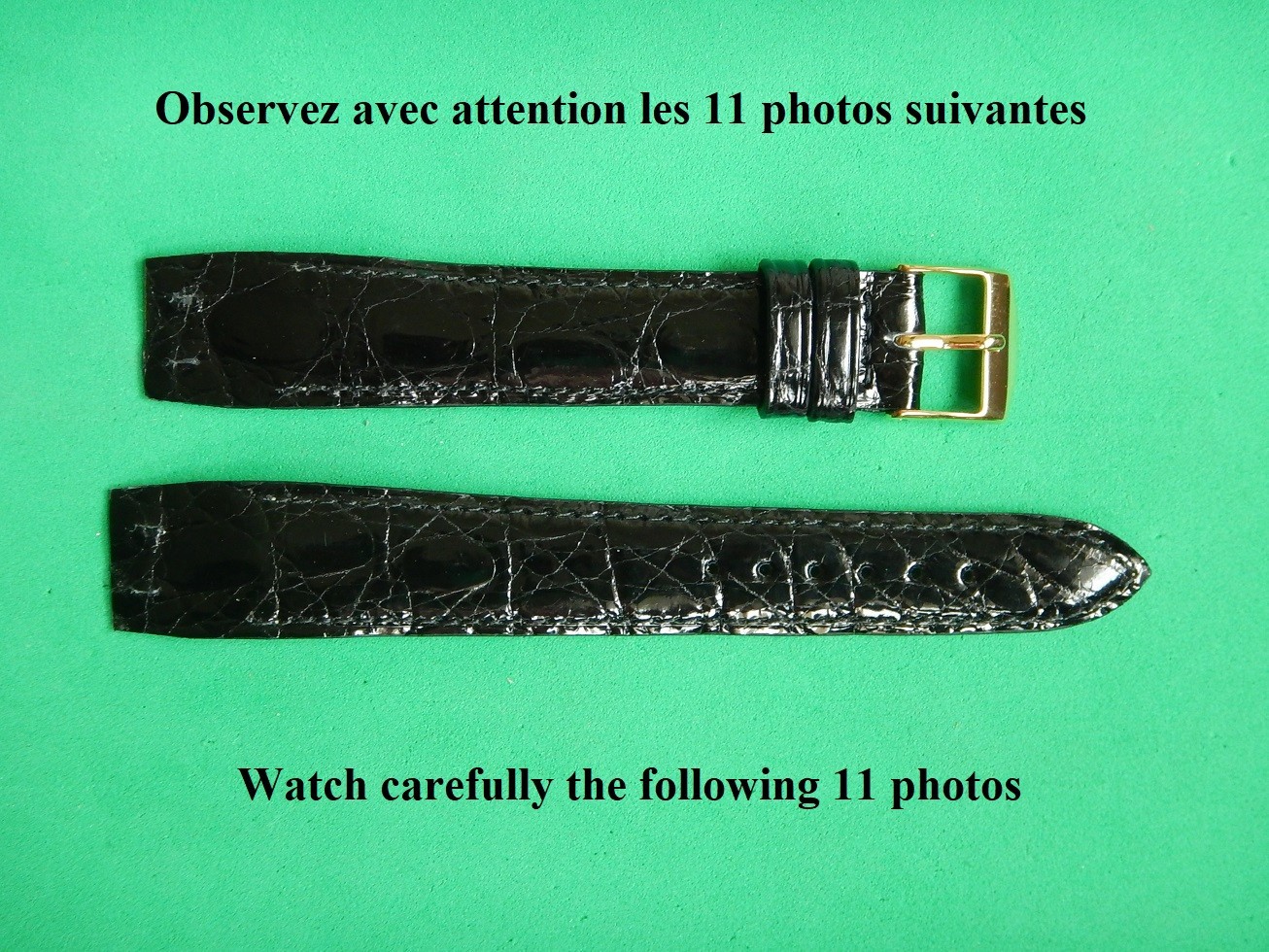Bracelet en crocodile véritable noir 18 mm pour montre de collection à anses fixes