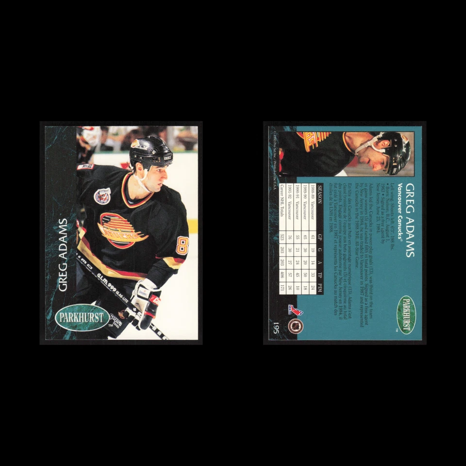Greg Adams #195 1992 Parkhurst Vancouver Canucks Hockey Card NHL NM - Image 3 of 3