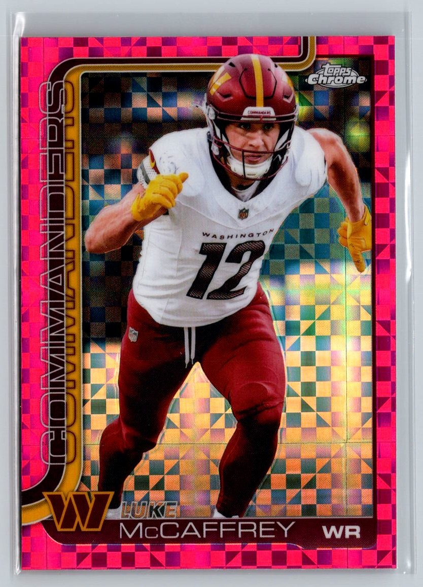 2025 Topps Chrome #298 Luke McCaffrey Hot Pink X-Fractor