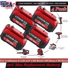4-PACK For Craftsman 20 Volt 6.0Ah Lithium Ion Battery CMCB205 CMCB204 CMCB202