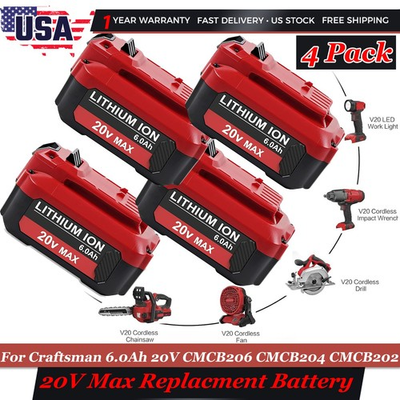 #ad 4 PACK For Craftsman 20 Volt 6.0Ah Lithium Ion Battery CMCB205 CMCB204 CMCB202 $159.99