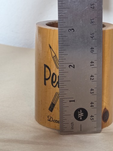 Vtg 70s Denver Colo. Wooden Pencil Pen Desk Cup Organizer MCM Souvenir Teacher - 第 9/10 張圖片