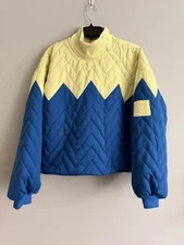 New FREE PEOPLE FP Movement M Zig Zag Pullover Dandelion Combo YELLOW/BLUE $198