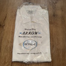 Vtg 1960s Arrow Shirt Dress Wash Wear Polyester Dectolene White NOS Mens 15 31