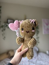 Handmade Amigurumi Crochet Chenille Bear with Pink Heart  Handmade Gift
