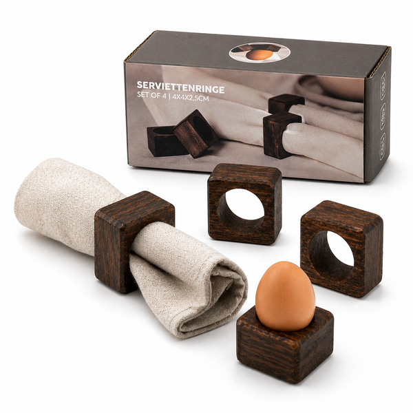 Serviettenringe Holz 4Er Set - Napkin Rings Serviettenhalter Eierbecher 4X4X2,5✅-image