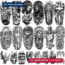 77PCS Christian Temporary Tattoo Jesus Christ Cross Angel God Religious Body Art