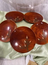 Vintage Set Of Five Japanese Shunkei - Nuri Inspired WoodAppetizer/ Snack Plates