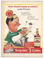 Seagrams 5 Crown Whiskey Ad Vintage 1940s Mid Century Bar Wall Art Decor 1943