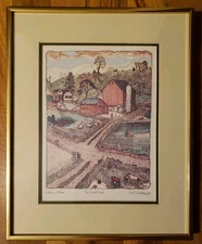 “The Good Land” Susan Hunt-Wulkowicz Hand Colored Etching Farm Landscape