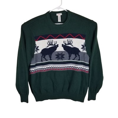 NWT Dockers Mens XXL Green Sweater With Moose & Snowflake Pattern Crew Neck