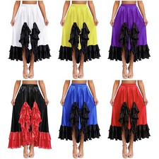 Womens Skirts Cosplay Dancewear Stage Skirt Event Elastic Salsa Satin Carnival